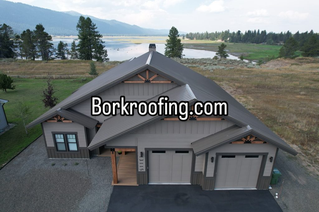 Weathered Copper standing seam metal roof on a home in Donnelly, Idaho